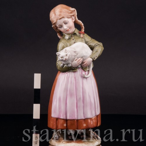 Фигурка из фарфора Девочка с кошкой Bruno Merli, Италия, сер. 20 века.