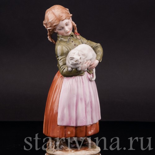 Фигурка из фарфора Девочка с кошкой Bruno Merli, Италия, сер. 20 века.