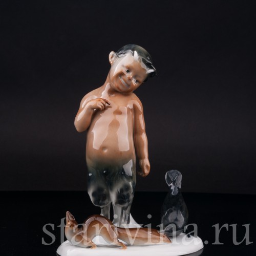 Фигурка из фарфора Фавн, ворона и белка Goebel, Германия, 1935-49 гг.