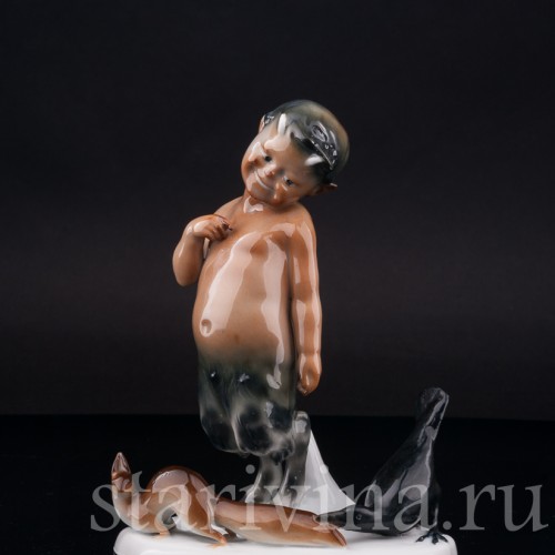 Фигурка из фарфора Фавн, ворона и белка Goebel, Германия, 1935-49 гг.