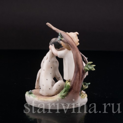 Фарфоровая фигурка Малыш с собакой, миниатюра, Giuseppe Cappe, Италия, вт. пол. 20 в.
