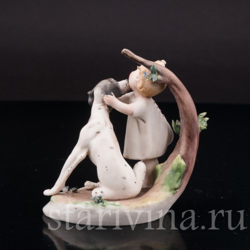 Фарфоровая фигурка Малыш с собакой, миниатюра, Giuseppe Cappe, Италия, вт. пол. 20 в.