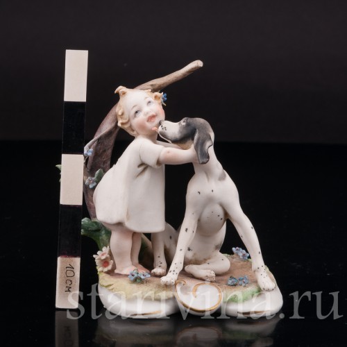Фарфоровая фигурка Малыш с собакой, миниатюра, Giuseppe Cappe, Италия, вт. пол. 20 в.