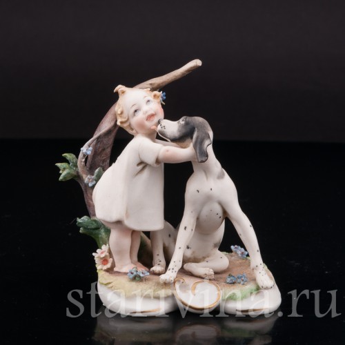 Фарфоровая фигурка Малыш с собакой, миниатюра, Giuseppe Cappe, Италия, вт. пол. 20 в.