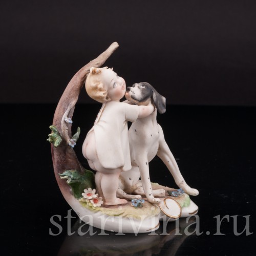 Фарфоровая фигурка Малыш с собакой, миниатюра, Giuseppe Cappe, Италия, вт. пол. 20 в.