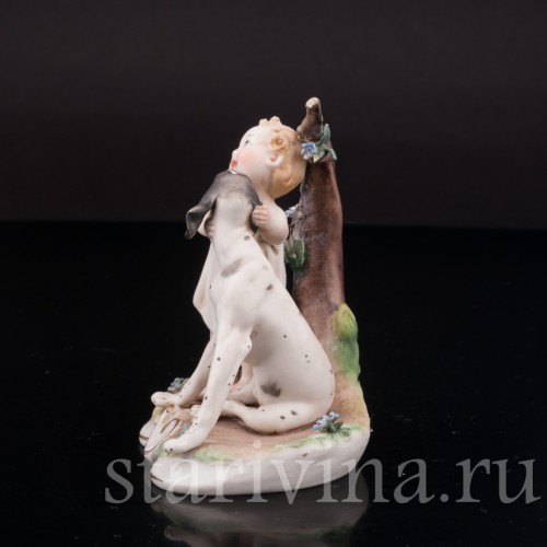 Фарфоровая фигурка Малыш с собакой, миниатюра, Giuseppe Cappe, Италия, вт. пол. 20 в.