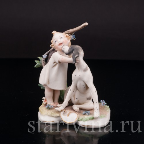 Фарфоровая фигурка Малыш с собакой, миниатюра, Giuseppe Cappe, Италия, вт. пол. 20 в.
