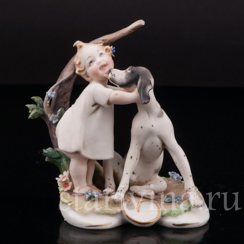 Фарфоровая фигурка Малыш с собакой, миниатюра, Giuseppe Cappe, Италия, вт. пол. 20 в.