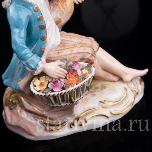 Фарфоровая статуэтка Мальчик с петухом, Meissen, Германия, сер. 19 - нач. 20 в.