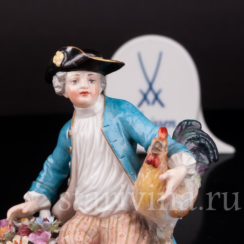 Фарфоровая статуэтка Мальчик с петухом, Meissen, Германия, сер. 19 - нач. 20 в.