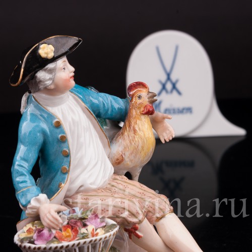 Фарфоровая статуэтка Мальчик с петухом, Meissen, Германия, сер. 19 - нач. 20 в.