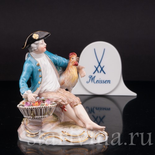 Фарфоровая статуэтка Мальчик с петухом, Meissen, Германия, сер. 19 - нач. 20 в.