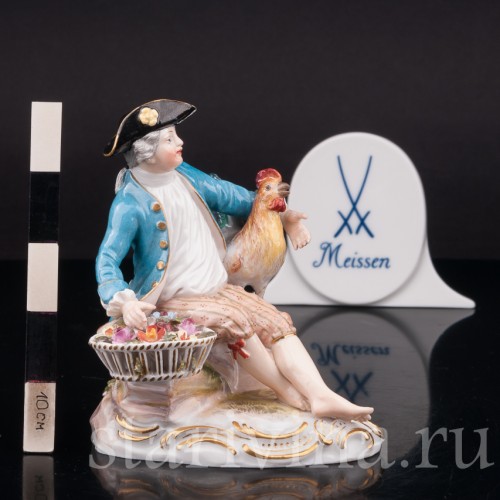 Фарфоровая статуэтка Мальчик с петухом, Meissen, Германия, сер. 19 - нач. 20 в.
