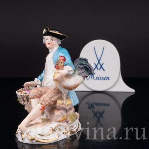 Фарфоровая статуэтка Мальчик с петухом, Meissen, Германия, сер. 19 - нач. 20 в.
