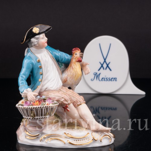 Фарфоровая статуэтка Мальчик с петухом, Meissen, Германия, сер. 19 - нач. 20 в.
