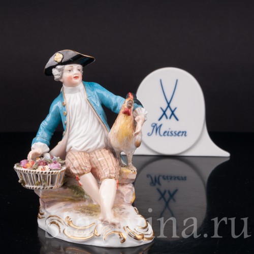 Фарфоровая статуэтка Мальчик с петухом, Meissen, Германия, сер. 19 - нач. 20 в.