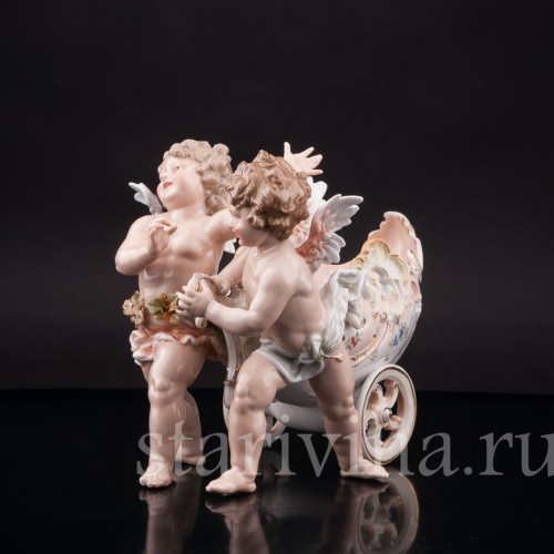 Фарфоровая статуэтка Ангелочки с возком, Volkstedt, Германия, кон. 19 в.