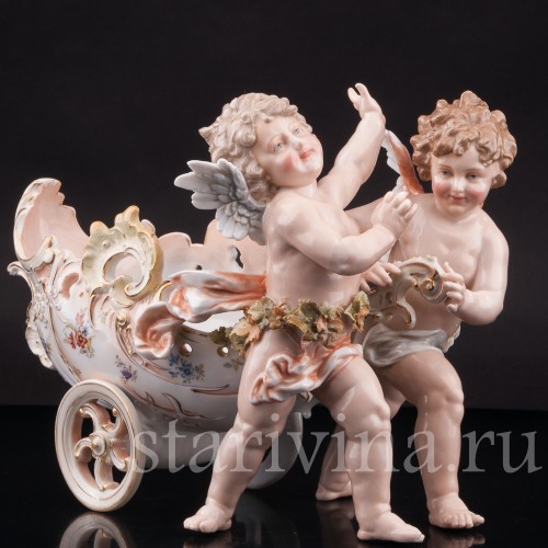 Фарфоровая статуэтка Ангелочки с возком, Volkstedt, Германия, кон. 19 в.