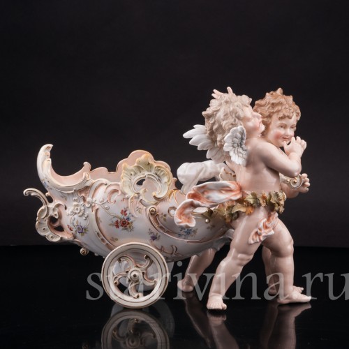 Фарфоровая статуэтка Ангелочки с возком, Volkstedt, Германия, кон. 19 в.