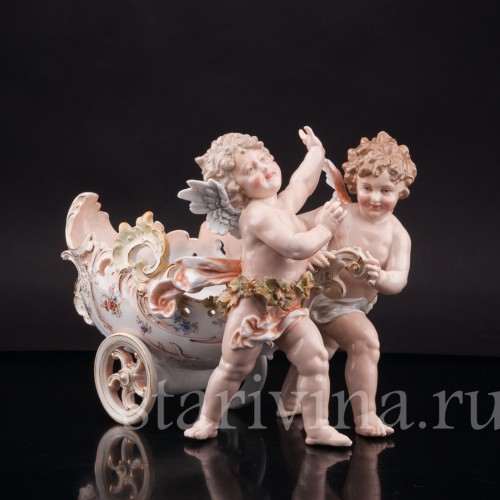 Фарфоровая статуэтка Ангелочки с возком, Volkstedt, Германия, кон. 19 в.