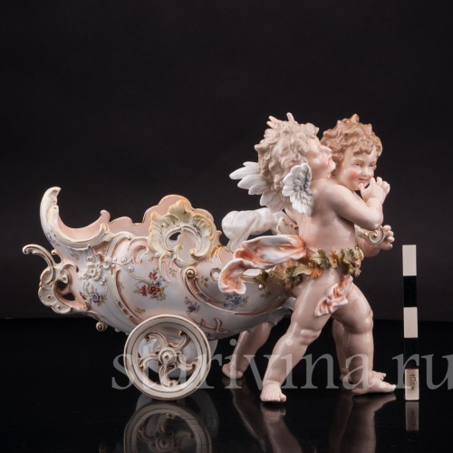 Фарфоровая статуэтка Ангелочки с возком, Volkstedt, Германия, кон. 19 в.