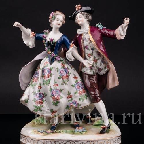 Фарфоровая статуэтка балерины Мари Анн Камарго с кавалером, Volkstedt, Германия, нач. 20 в.