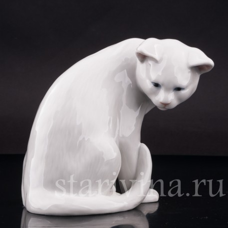 Фарфоровая фигурка Кот, Royal Copenhagen, Дания, 1990 гг.