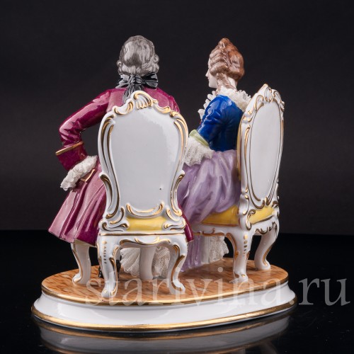 Фарфоровая статуэтка Пара на креслах, кружевная, Muller & Co, Германия, перв. пол. 20 в.