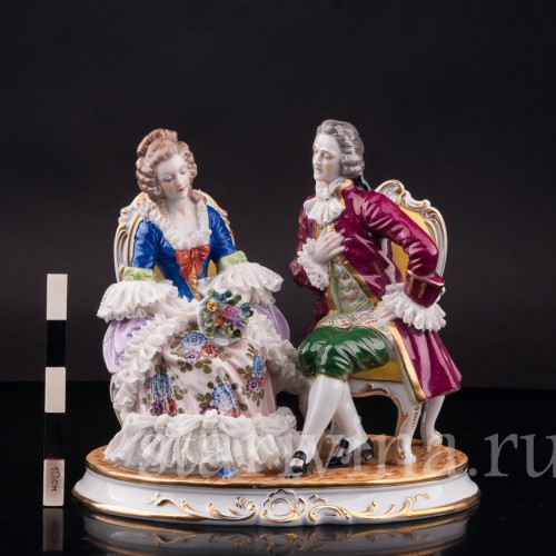 Фарфоровая статуэтка Пара на креслах, кружевная, Muller & Co, Германия, перв. пол. 20 в.