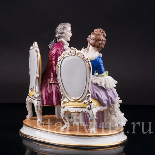 Фарфоровая статуэтка Пара на креслах, кружевная, Muller & Co, Германия, перв. пол. 20 в.
