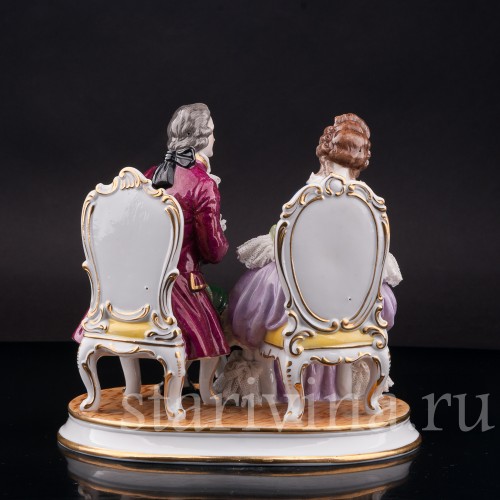 Фарфоровая статуэтка Пара на креслах, кружевная, Muller & Co, Германия, перв. пол. 20 в.