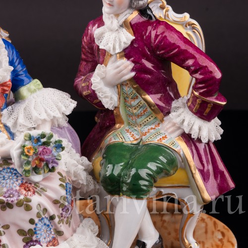 Фарфоровая статуэтка Пара на креслах, кружевная, Muller & Co, Германия, перв. пол. 20 в.