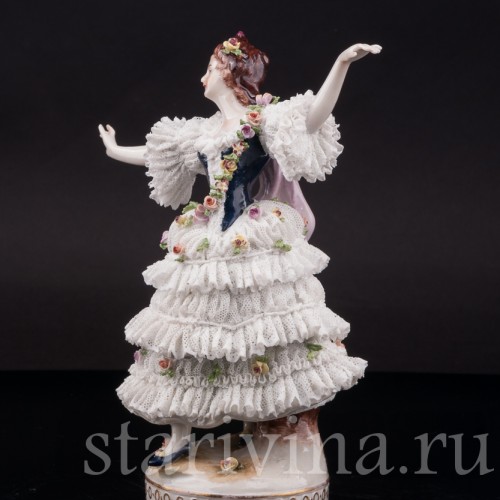 Фарфоровая статуэтка танцовщицы Балерина Мари Анн Камарго, кружевная, Volkstedt, Германия, до 1936 г.