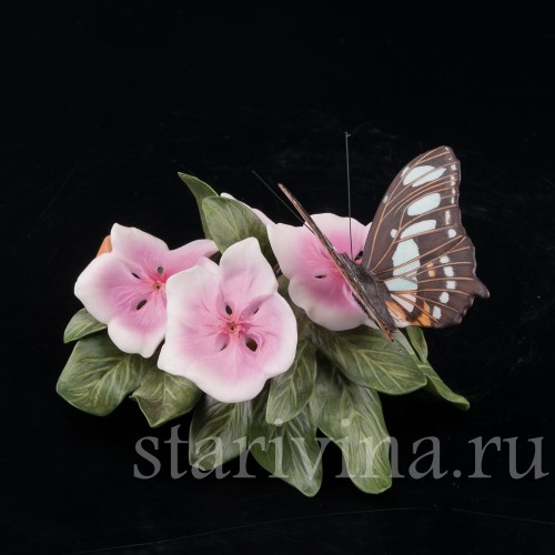 Композиция из фарфора Бабочка на цветах, Franklin Porcelain, Великобритания, 1985 г.