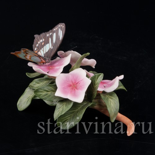 Композиция из фарфора Бабочка на цветах, Franklin Porcelain, Великобритания, 1985 г.