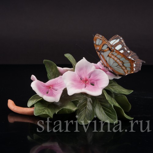 Композиция из фарфора Бабочка на цветах, Franklin Porcelain, Великобритания, 1985 г.