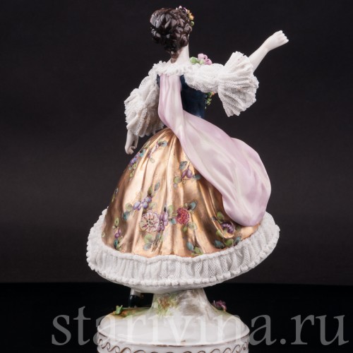 Фарфоровая статуэтка балерины Мари Анн Камарго, кружевная, Volkstedt, Германия, нач. 20 в.