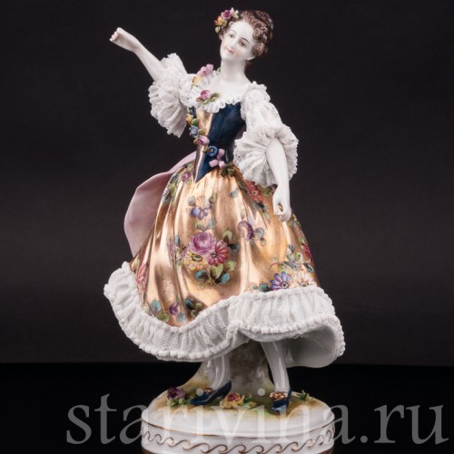 Фарфоровая статуэтка балерины Мари Анн Камарго, кружевная, Volkstedt, Германия, нач. 20 в.