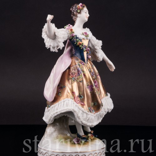 Фарфоровая статуэтка балерины Мари Анн Камарго, кружевная, Volkstedt, Германия, нач. 20 в.
