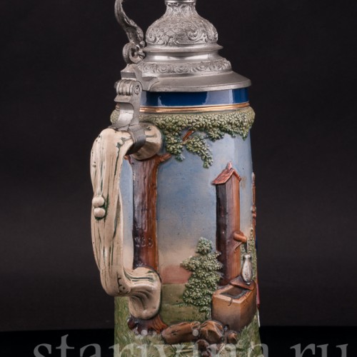 Старинная пивная кружка У колодца, 1/2 л, Albert Jacob Thewalt, Германия, 1907 - 1920 гг.