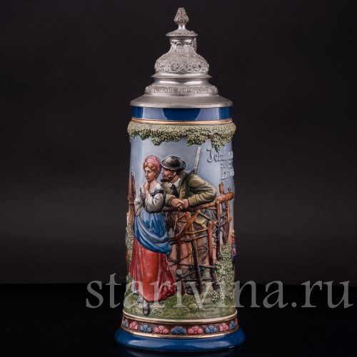 Старинная пивная кружка У колодца, 1/2 л, Albert Jacob Thewalt, Германия, 1907 - 1920 гг.