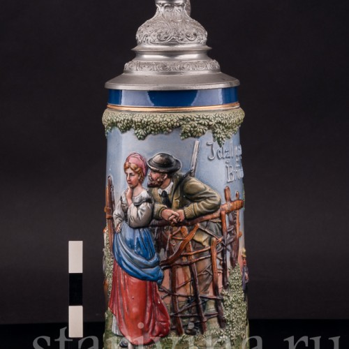 Старинная пивная кружка У колодца, 1/2 л, Albert Jacob Thewalt, Германия, 1907 - 1920 гг.