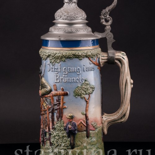 Старинная пивная кружка У колодца, 1/2 л, Albert Jacob Thewalt, Германия, 1907 - 1920 гг.