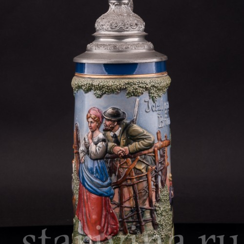 Старинная пивная кружка У колодца, 1/2 л, Albert Jacob Thewalt, Германия, 1907 - 1920 гг.