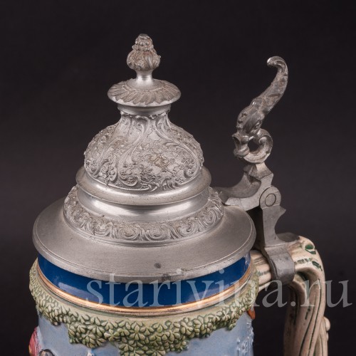 Старинная пивная кружка У колодца, 1/2 л, Albert Jacob Thewalt, Германия, 1907 - 1920 гг.