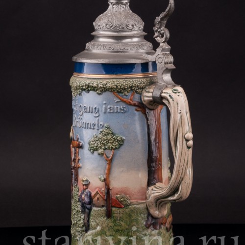 Старинная пивная кружка У колодца, 1/2 л, Albert Jacob Thewalt, Германия, 1907 - 1920 гг.