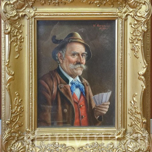 Картина маслом Портрет мужчины с картами, Германия.