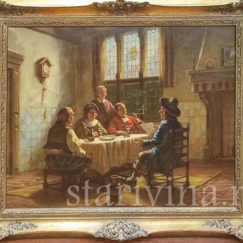 Картина маслом Мужчины за столом, Германия.