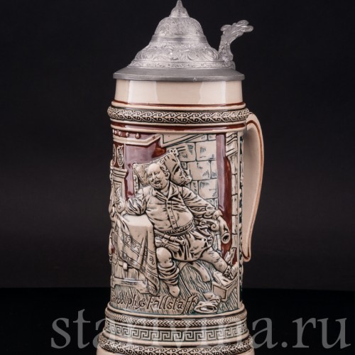 Старинная пивная кружка Бардольф и Фальстаф, 1/2 л, Matthias Girmscheid, Германия, около 1900 г.