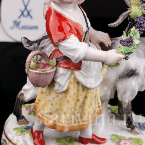 Фарфоровая статуэтка Девушка с козликом Meissen, Германия, сер. 19 - нач. 20 вв.